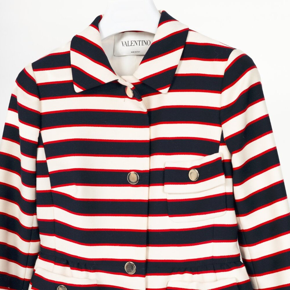 Valentino Resort 2014 White & Navy Striped Wool & Silk Peplum Jacket - Picture 3 of 11